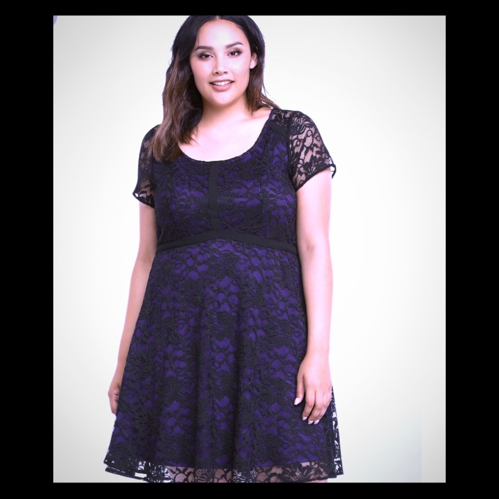 NWT Torrid 28 purple dress w/ black lace overlay